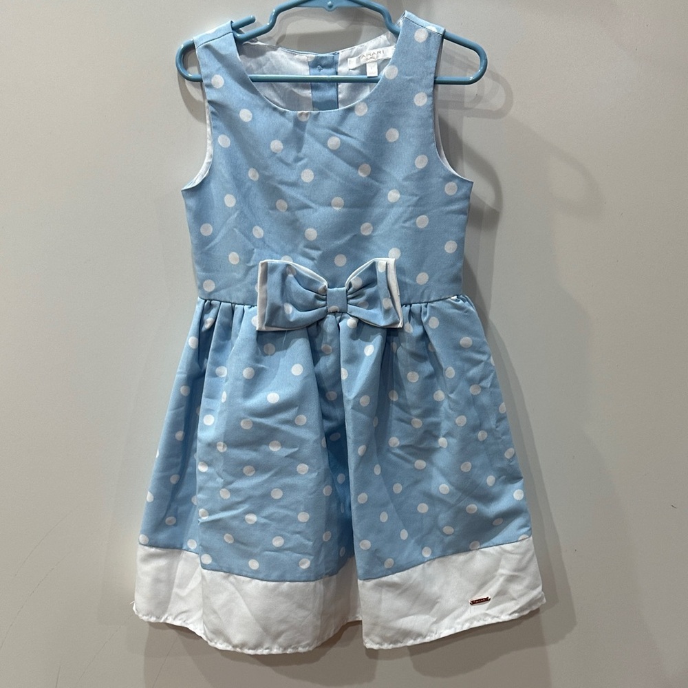 Tahari Girl Light Blue Dress with White Dots Size 5